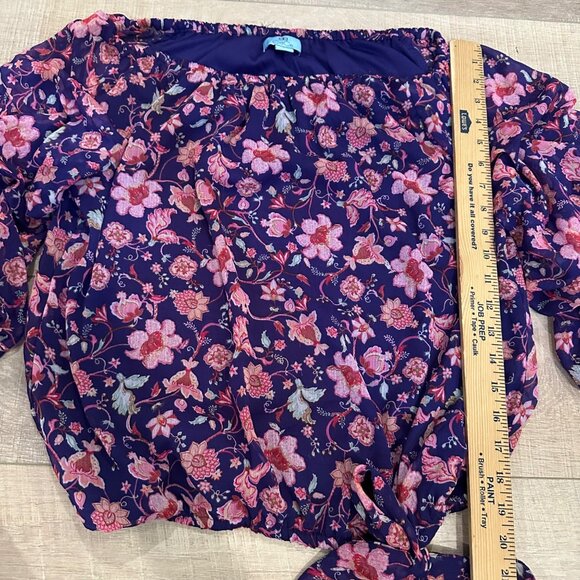 Cece Womens Floral Print Off-Shoulder Blouse With Tie Front M 100% Polyester Pur - Picture 3 of 7